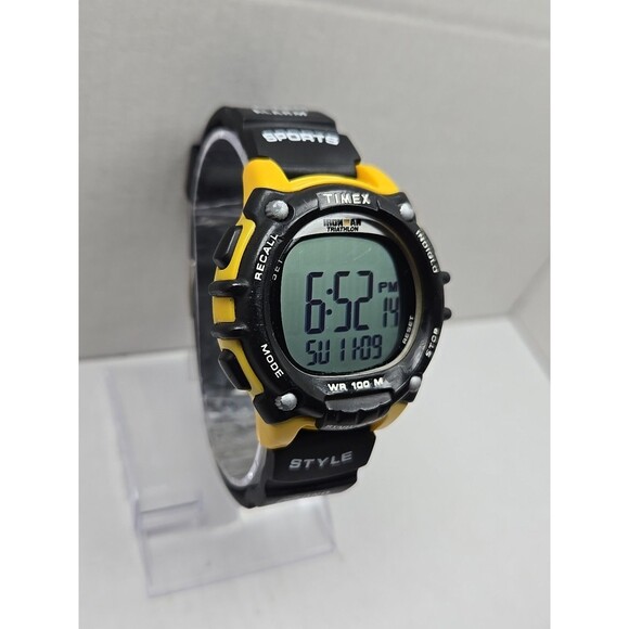 Timex Ironman Triathlon Flix Digital Yellow Black 100M Indiglo New Battery Watch - Picture 3 of 11